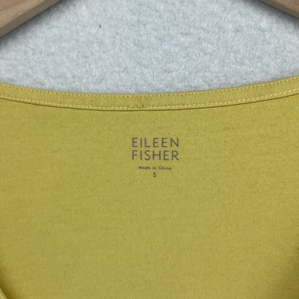 EILEEN FISHER Top S Viscose Stretch Jersey Tunic Ruched V-Neck 3/4 Sleeve Yellow - Picture 5 of 11
